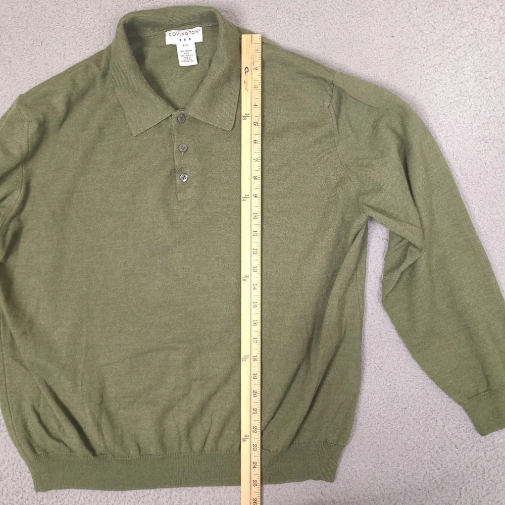 Covington Mens XL Merino Wool Blend Polo Sweater Green Made in Italy Long Sleeve